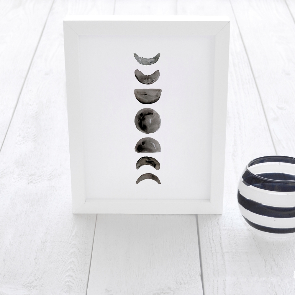 Moon Phases Watercolor Art Print